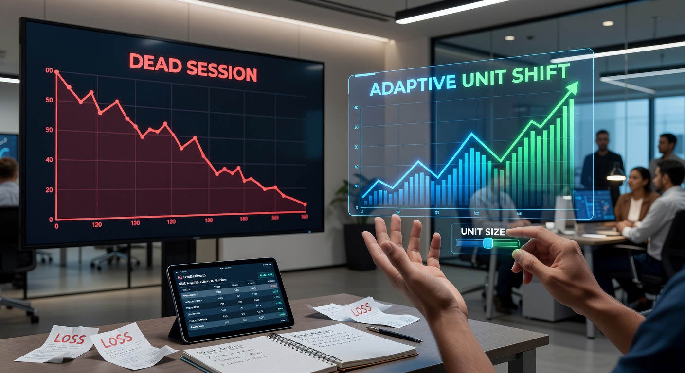 Graph illustrating a sports betting bankroll recovery curve after implementing adaptive unit sizing during a slump period