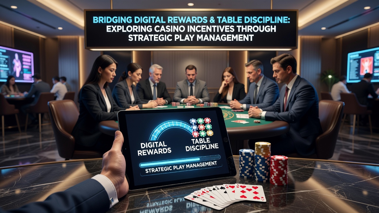 Casino player reviewing digital rewards dashboard alongside table game strategy notes