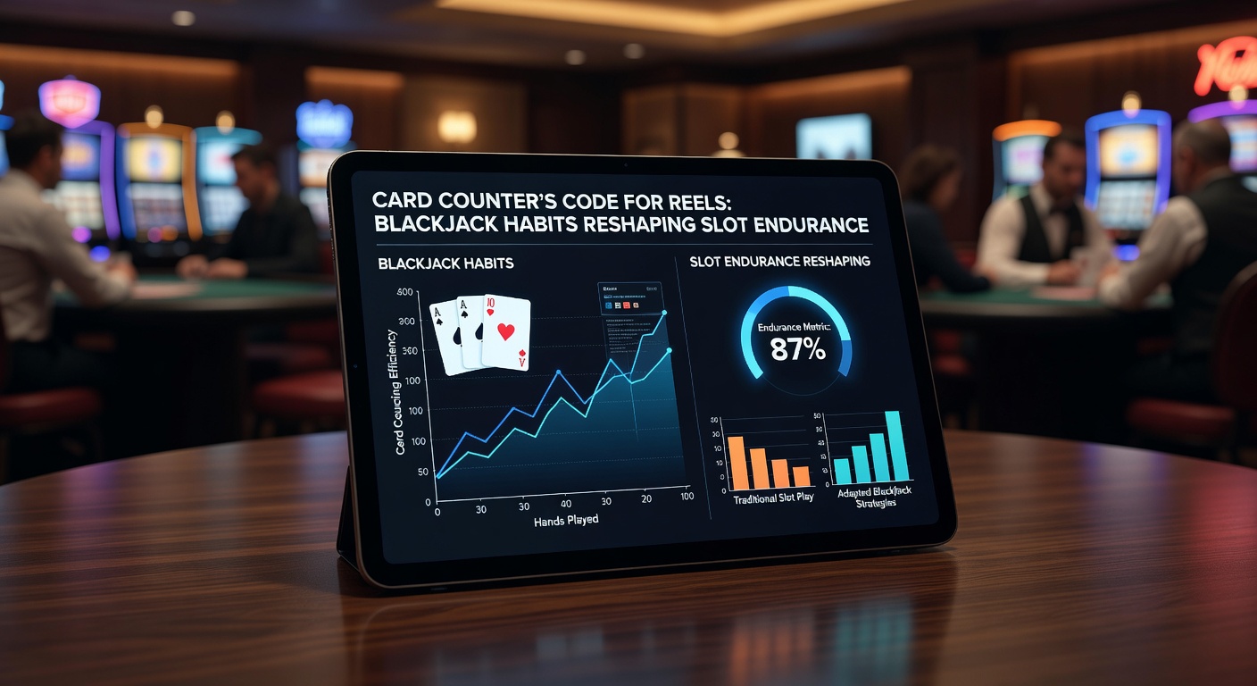 A focused card counter at a blackjack table, tracking cards meticulously amid a bustling casino floor