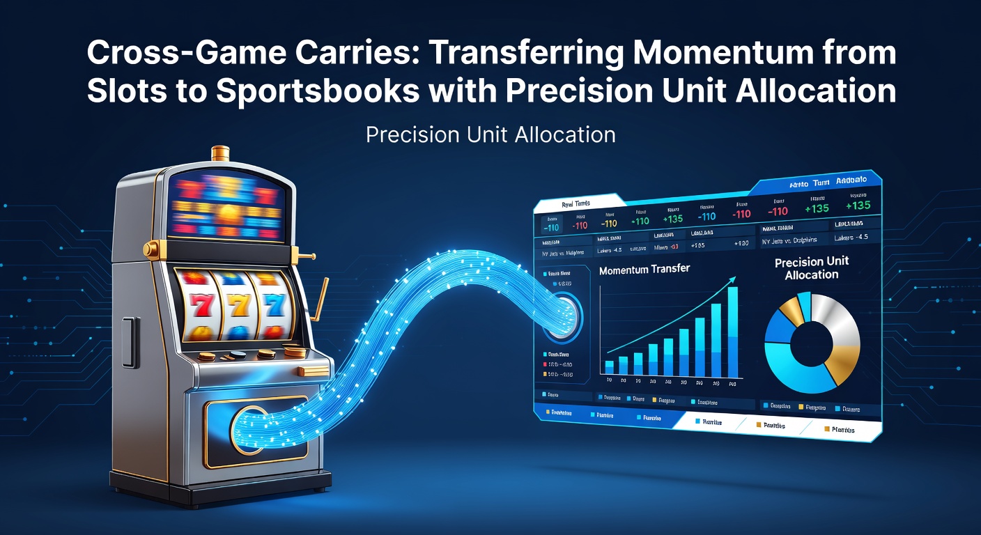 A dynamic graphic showing slot machine reels transitioning into sportsbook odds boards, symbolizing momentum transfer between games