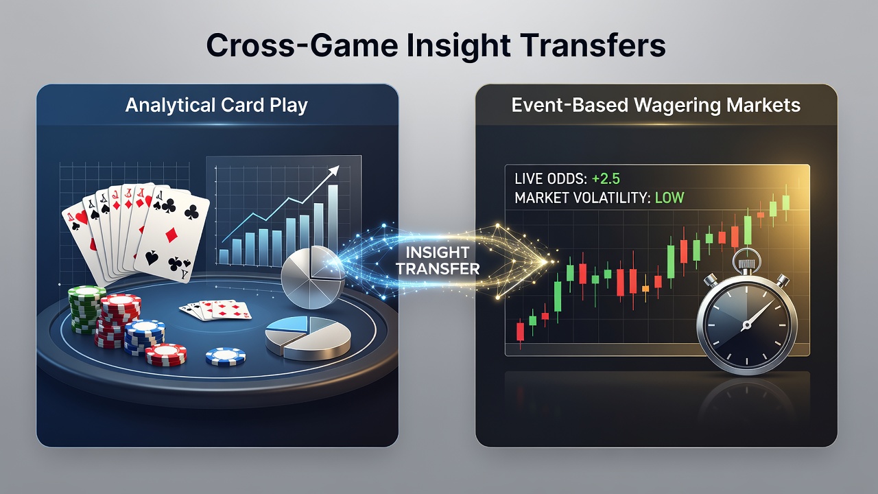 Split screen showing poker hand analysis transitioning into live sports odds dashboard