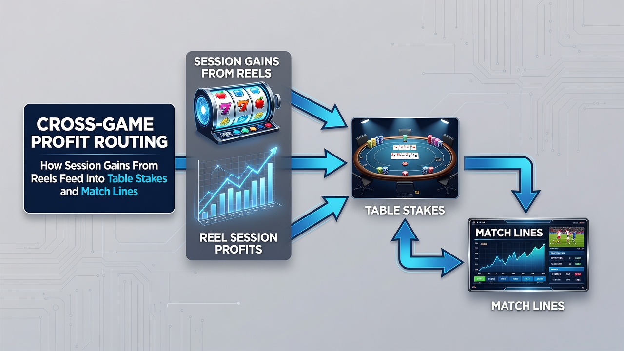 Flow diagram showing bankroll movement from slot wins through table games to sports betting markets