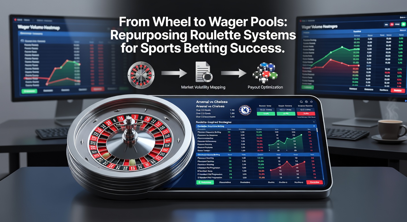 Sports bettor analyzing wager pools on a screen with overlaid roulette progression charts