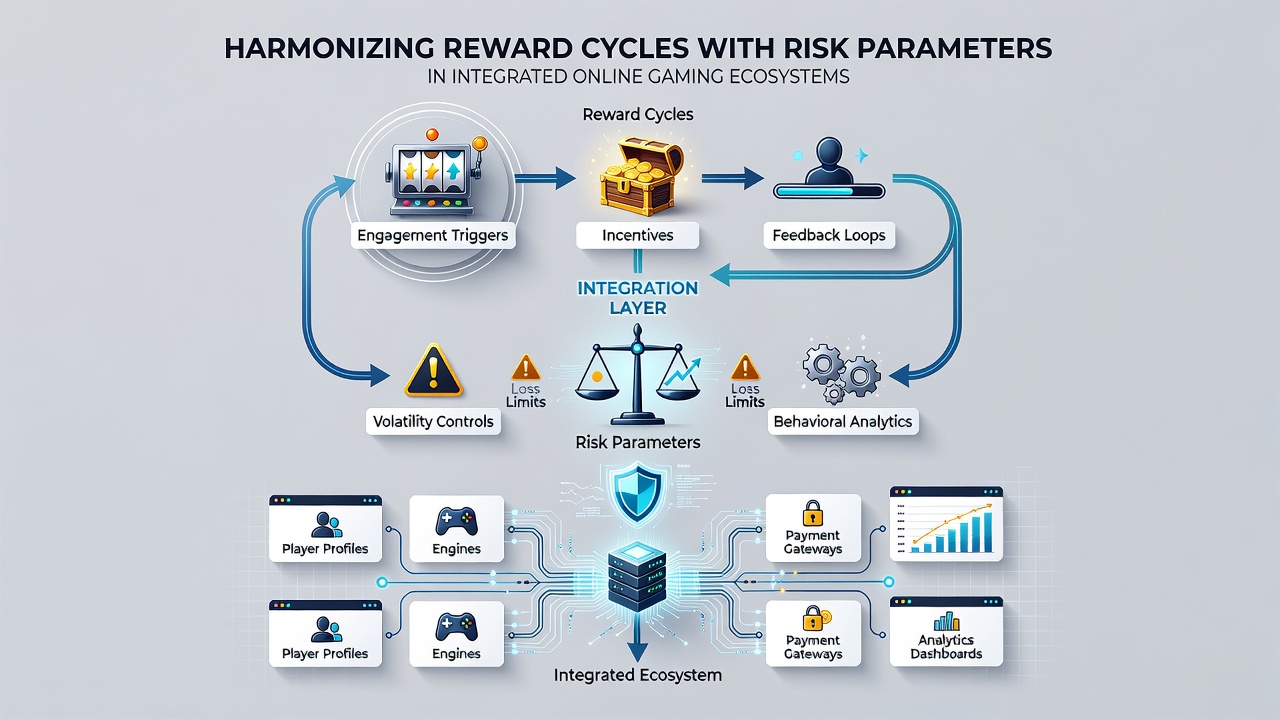 Data visualization of reward cycle synchronization with overlaid risk parameter graphs in a gaming ecosystem dashboard