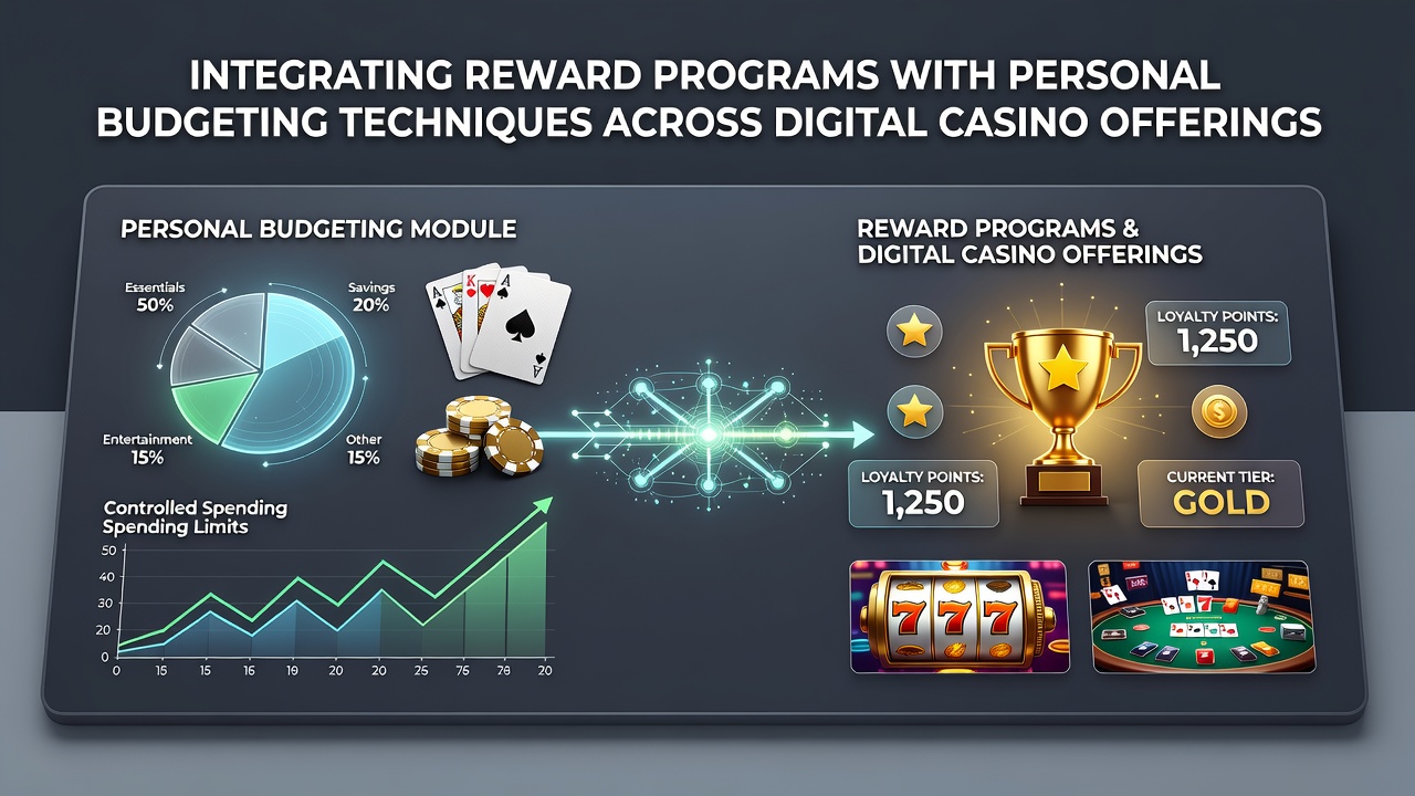 Digital interface showing casino loyalty dashboard alongside personal budgeting app on a tablet screen