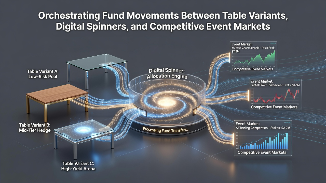 Diagram showing fund allocation paths between table games, slots, and sports betting platforms