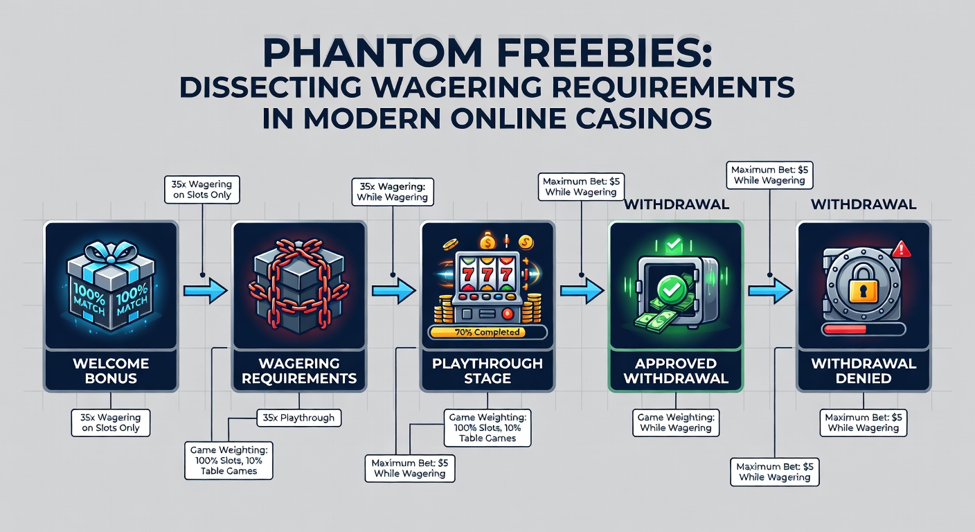 Close-up of a casino bonus terms screen highlighting wagering requirement clauses amid glowing slot reels and chip stacks