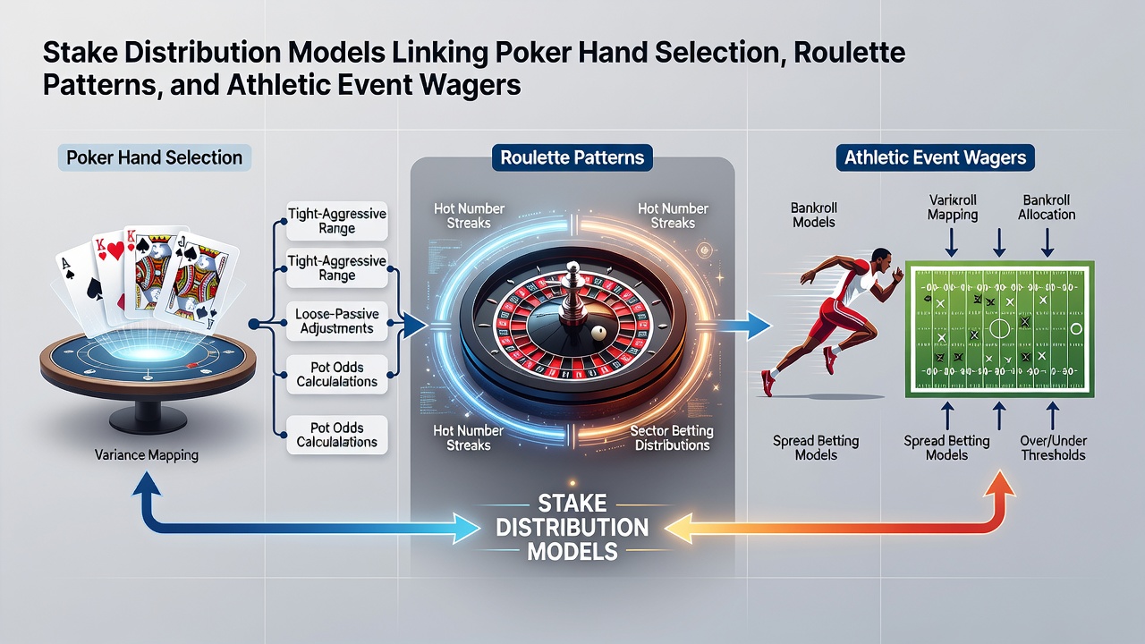 Diagram showing interconnected stake allocation paths between poker tables, roulette wheels, and sports betting interfaces