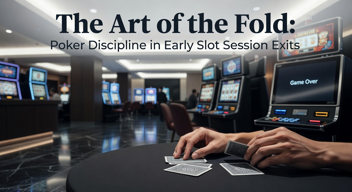 A poker player folding cards at a table, transitioning visually to slot reels stopping on a loss, symbolizing disciplined exits in gambling
