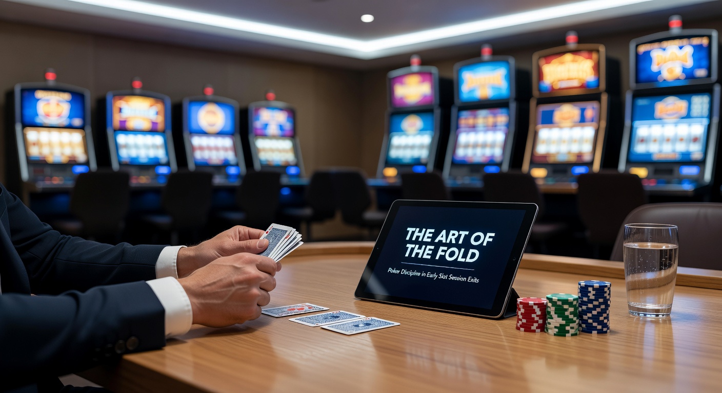 Slot machine screen showing a losing spin with a poker hand overlay fading out, illustrating the decision to exit a session early