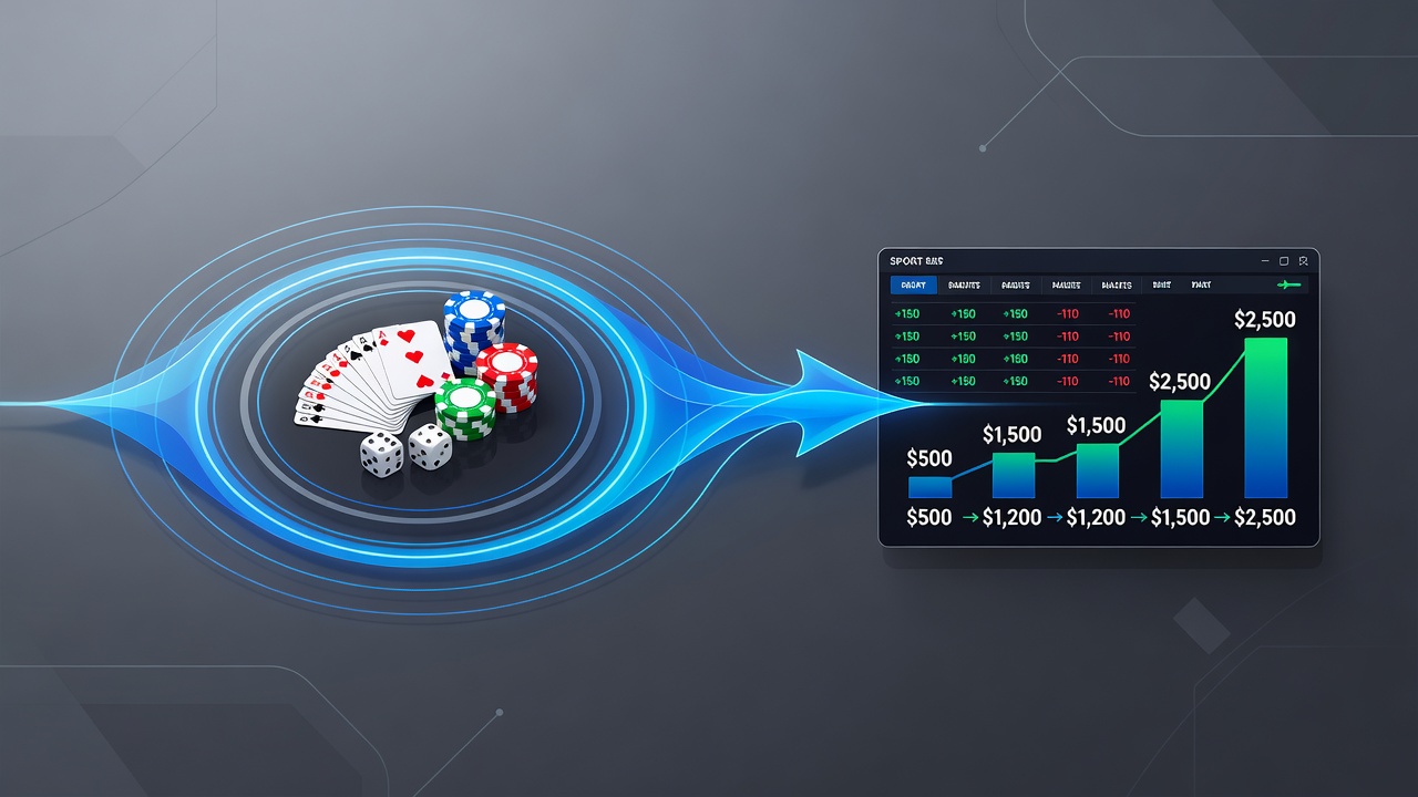 Casino table games and sports betting interface showing interconnected wagering patterns