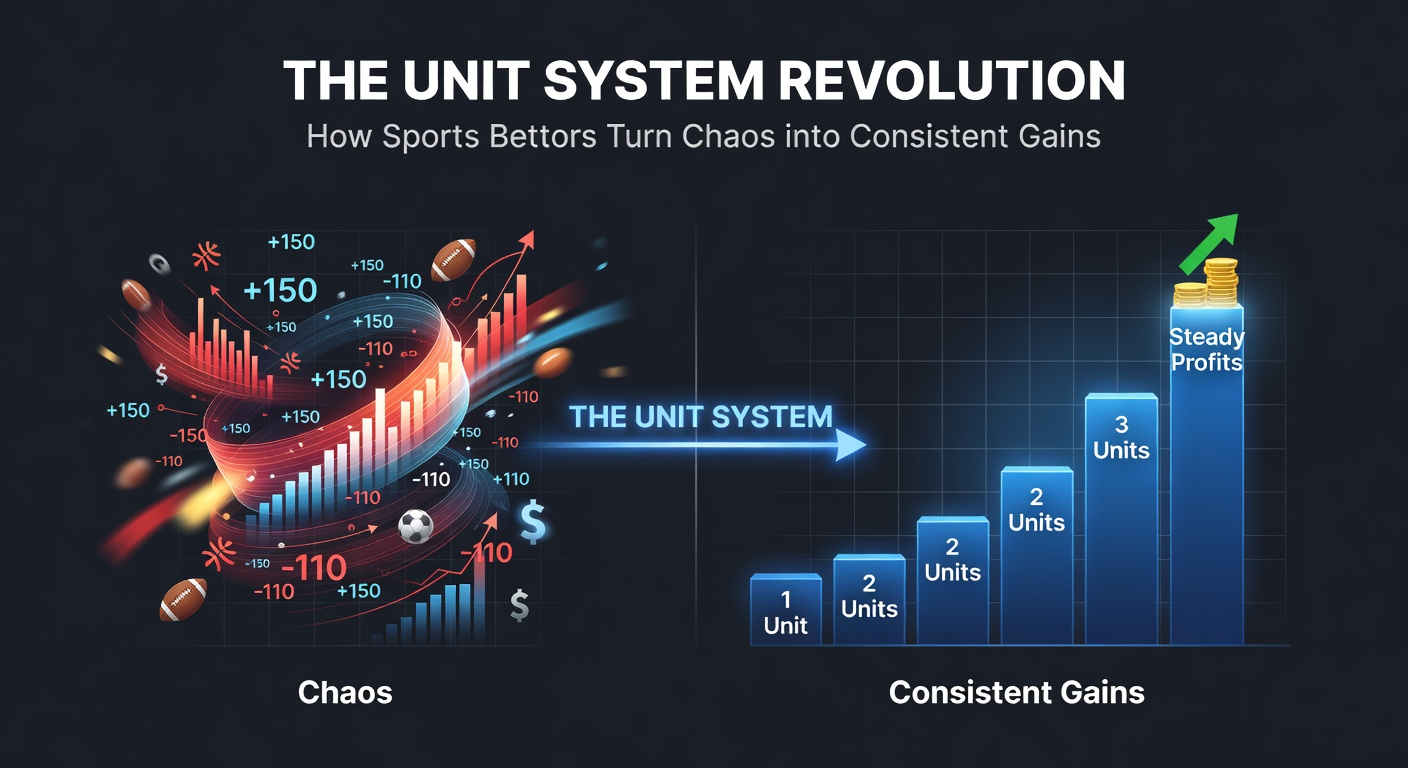 Visual breakdown of a bettor's unit sizing strategy applied to NFL playoffs, with graphs depicting bankroll curves over time